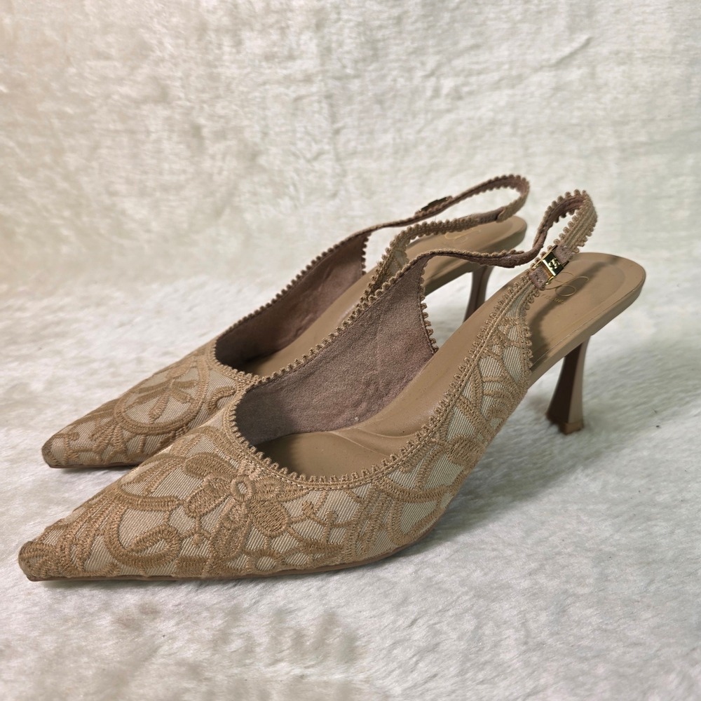 Cosy Island Slingback Pumps Tan Mesh Lace Pointed Toe Womens 8.5